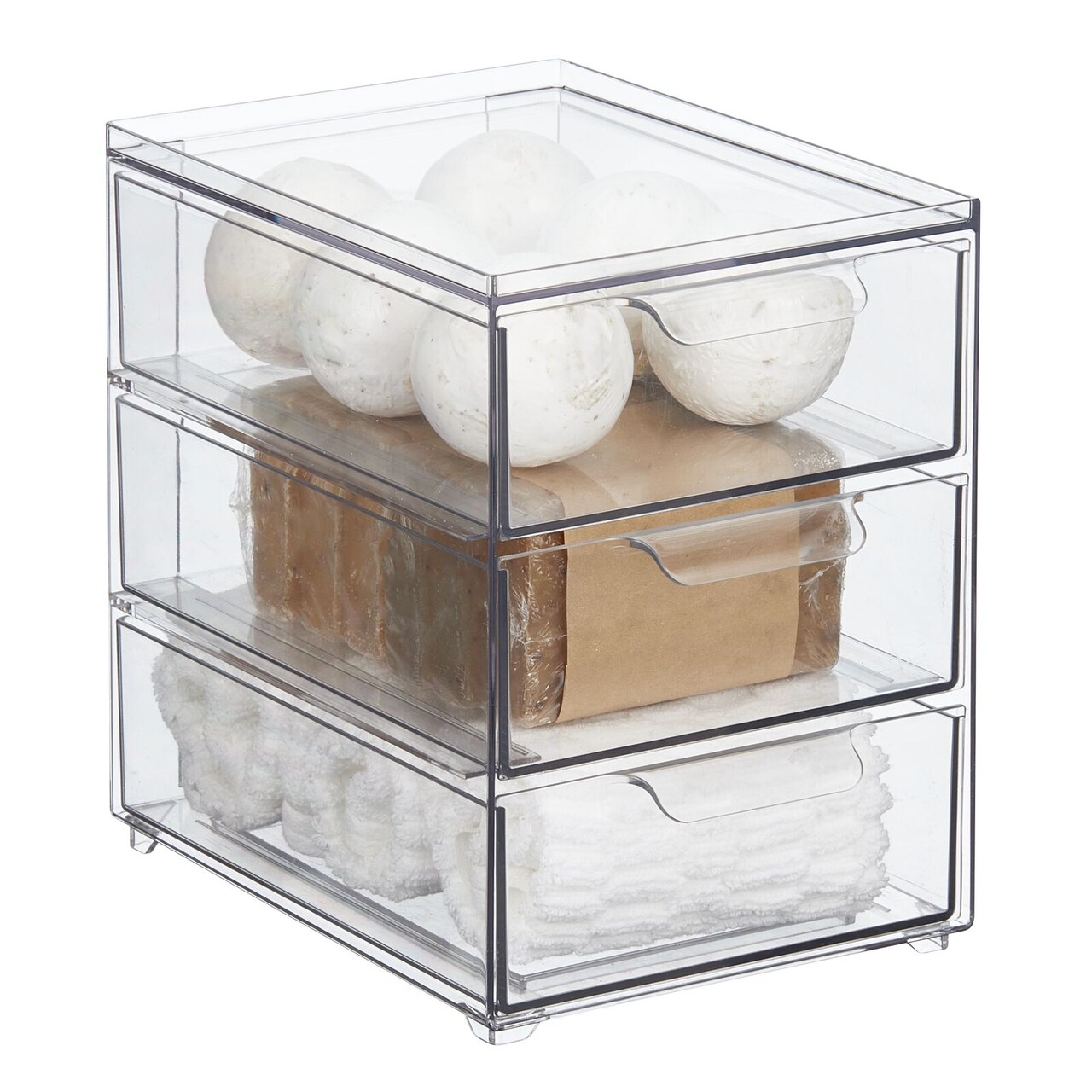mDesign Plastic 3 Drawer Stackable Organizer for Bathroom Storage, Clear
